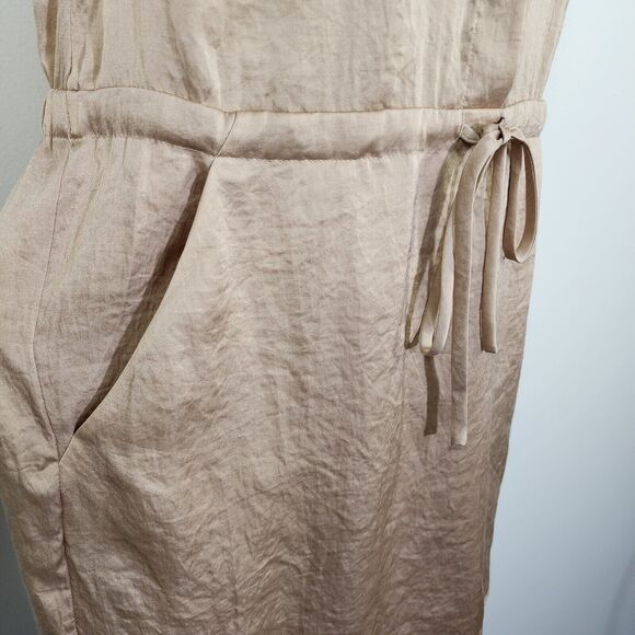 Ann Taylor LOFT Dress Size 0 Tan Ruffles Scoop Neck Pockets Tie Waist Sleeveless - Picture 6 of 11